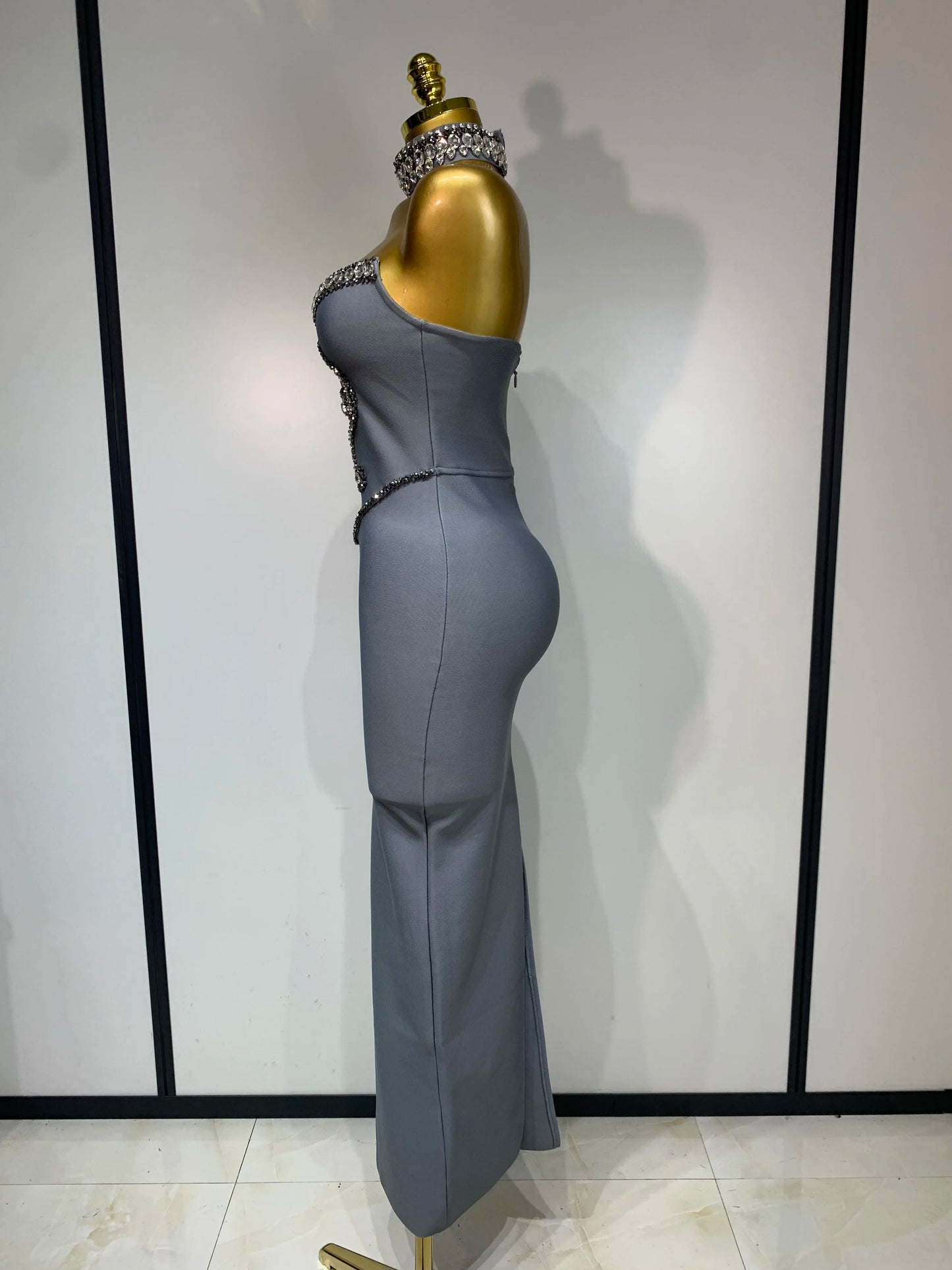 High Quality Strapless Beading With Necklace Bandage Dress  Celebrity Elegant  Evening Party Fancy Club Birthday Dresses