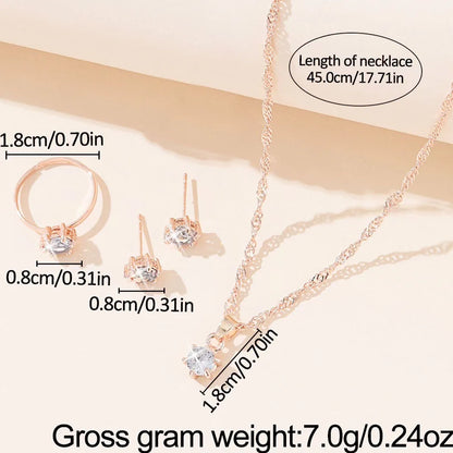 5Pcs Elegant Crystal Jewelry Set Zirconia Ring Necklace Bracelet Earrings Simple Set Jewelry Fashion Versatile Trendy Jewelry