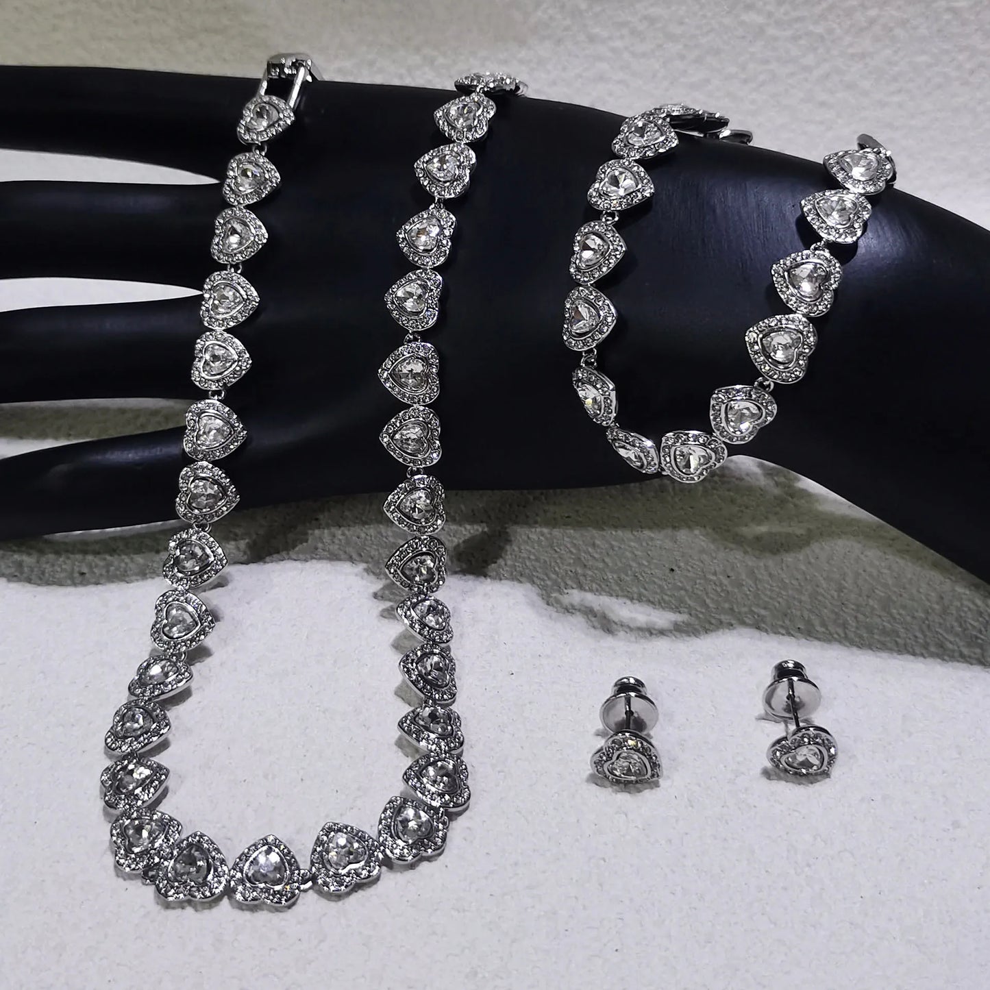 Original Princess Sparkling Crystal Wedding High-end Jewelry Set Charming Women's Heart-shaped Necklace Earrings Bracelet Ring