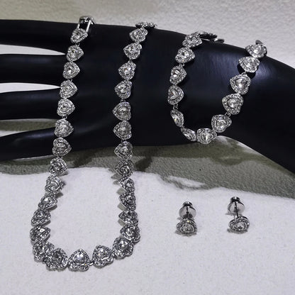 Original Princess Sparkling Crystal Wedding High-end Jewelry Set Charming Women's Heart-shaped Necklace Earrings Bracelet Ring