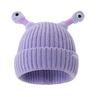 Luminous Led Light Little Monster Eyes Hat Beanie For Women Girls Cute Cartoon Antenna Winter Warm Funny Knitted Woolen Hat