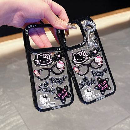 Glitter Stars Transparent 3D Cartoon Glasses Phone Cases For iPhone 17 16 14 11 12 13 15 Pro Max Plus Clear Shockproof Cover