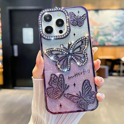 Butterfly Glitter Phone Cases For IPhone 17 16 Pro Max 15 14 13 12 11 Rhinestone Back Cover