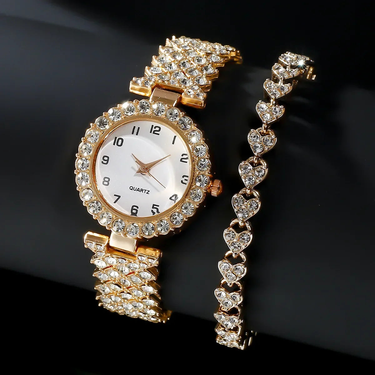 1pcs/2pcs Luxury Fashion Women Watch Set Silver Strap Ladies Quartz Wristwatch Alloy Bracelet for Ladies Jewelry Set Clock Gift