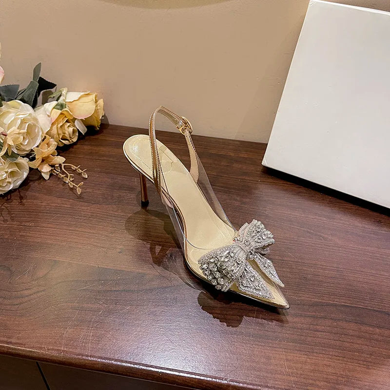 New Luxury Pointed Crystal Fairy Ladies Wind Sandals Rhinestone Butterfly-knot Transparent High Heel Women Sandals Fashion Shoes