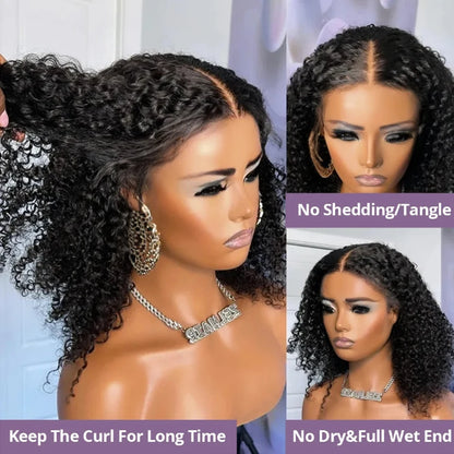 Glueless 8 to 16 Inch Kinky Curly Bob 100% Human Hair Wig Wear And Go Pre Plucked Lace Frontal Wigs For Women Perruque Raw Haïr