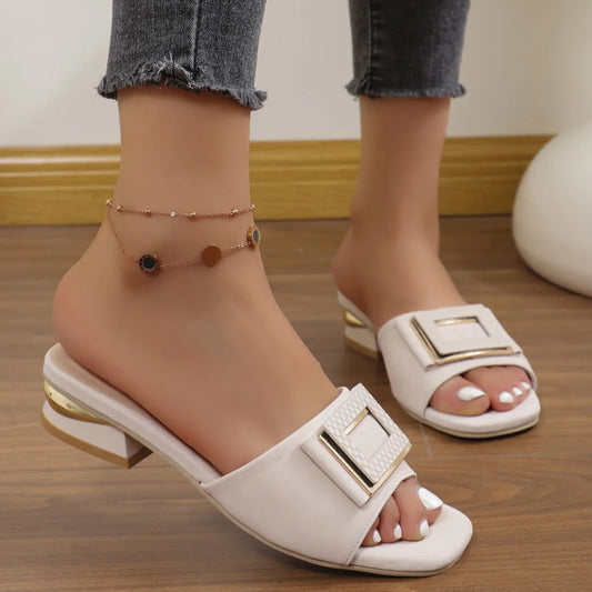 Fashion Women's Summer Comfortable Low Heels for Outdoor Wear Slippers Luxury Designer Women Slip on Square Toe Party Sandals