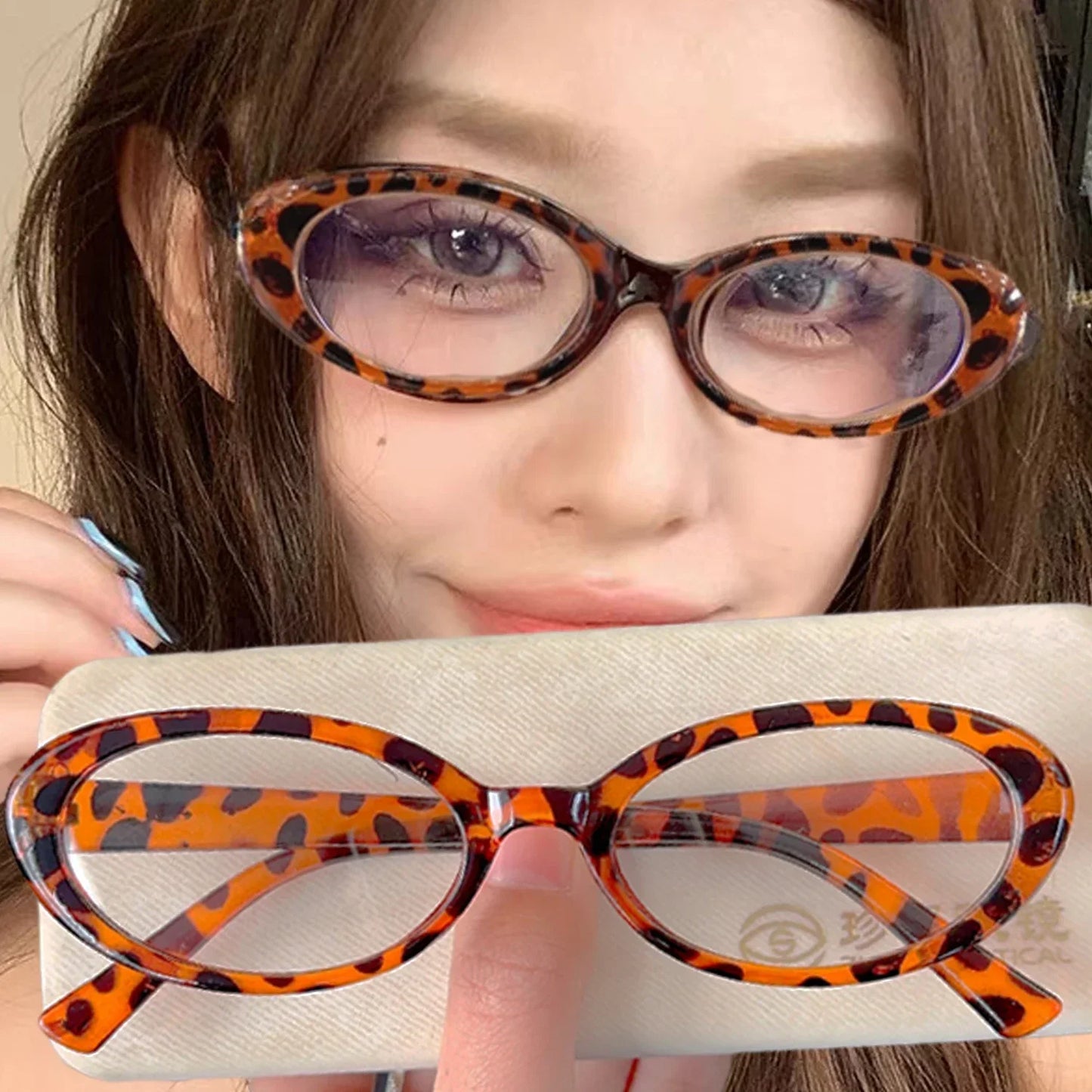 Small Oval Leopard Print Eyeglasses Women Vintage Cat Eye Clear Lens Anti Blue Light Glasses Transparence Frame Glasses Unisex