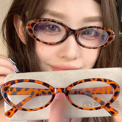 Small Oval Leopard Print Eyeglasses Women Vintage Cat Eye Clear Lens Anti Blue Light Glasses Transparence Frame Glasses Unisex