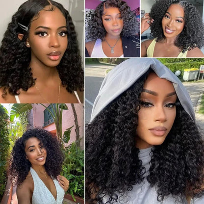 Glueless 8 to 16 Inch Kinky Curly Bob 100% Human Hair Wig Wear And Go Pre Plucked Lace Frontal Wigs For Women Perruque Raw Haïr