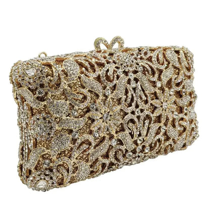 Boutique De FGG Handmade Flower Evening Bags and Clutches, Gold Rhinestone Clutch Purses and Handbags, Wedding Bridal CLutch Bag.