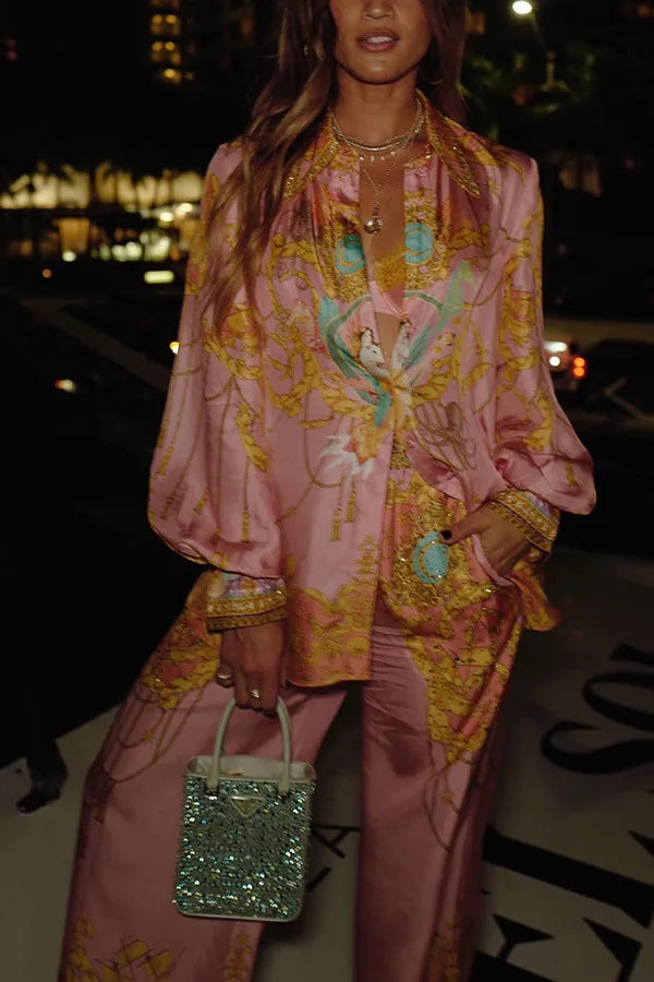 Swimsuit Cover Up Beach Women Dress Summer 2025 Kaftan Saida De Praia New Leisure Vacation Long Sleeved Pink Printed Shirt Pants