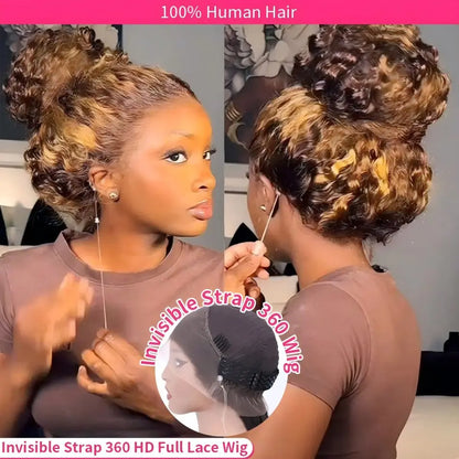 Highlight 360 Full Lace Wig Human Hair Pre Plucked Hd Deep Wave Frontal Wig Invisible Drawstring Curly Human Hair Wigs 3032 Inch