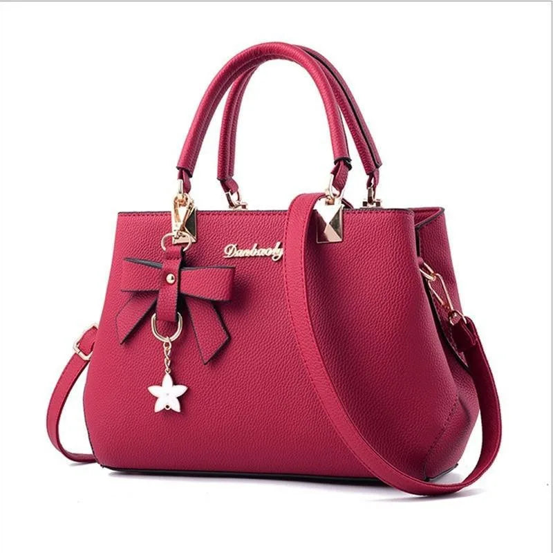 Elegant Women Messenger Bags with flower pendant Office Ladies Totes Pure Handbag for female Crossbody Shoulder Bags.
