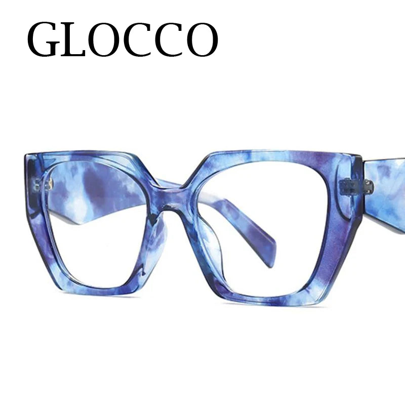 Unique Purple Flower Computer Reading Glasses Women Brand Designer Large Polygon Square Ray Filter Eyeglasses Frames Diopter +3