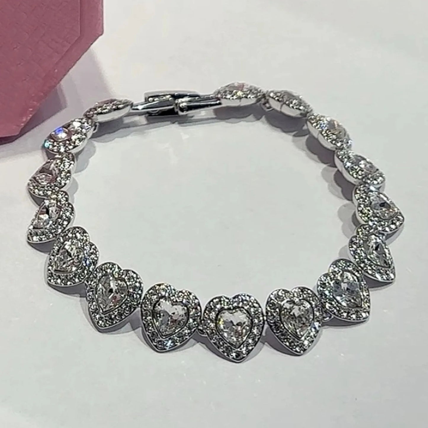 Original Princess Sparkling Crystal Wedding High-end Jewelry Set Charming Women's Heart-shaped Necklace Earrings Bracelet Ring