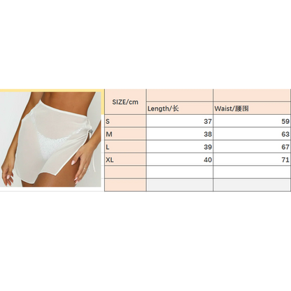Yiiciovy Mesh Sheer Swimsuit Bikini Cover-Ups Skirts Women Lace Up Sexy See Through Beach Sarong Skirt High Waist Mini Scarf