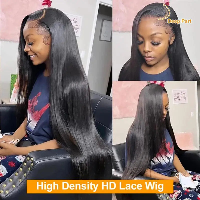 Straight 13x6 Lace Frontal Wig Human Hair 13x4 Transparent Lace Frontal Hair Wig For Women Preplucked Remy Hair Wig 220% Density