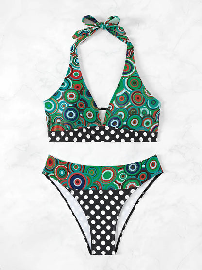 Sexy High Waist Bikini 2025 Women Halter Swimwear Female Swimsuit Printed Bathers Swimming Bathing Swim Suit Summer Beachwear