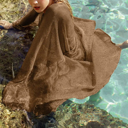 Breathable  Stylish Shine Mesh Sexy Bikini Cover Up Women Swimwear Coat Loose   for Beach