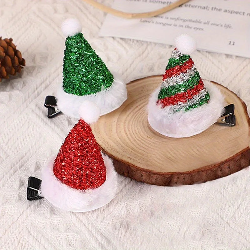 Sparkling Christmas hat hair clip Christmas hairstyle decoration Christmas hair clip decoration hair accessory