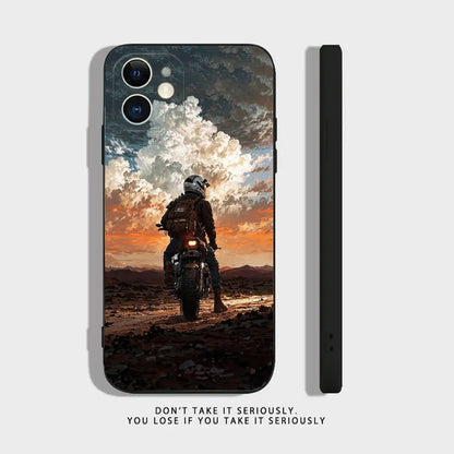 Motorcycle Rider Phone Case For iPhone 17 16,15,14,13,12,11,Pro,XS,Max,XR,Plus,Mini Soft Silicone Black Shockproof