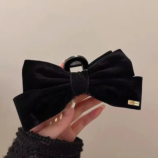 1pc black velvet bow hair clip, autumn and winter high-end feeling, hair grab, large versatile temperament, shark clip