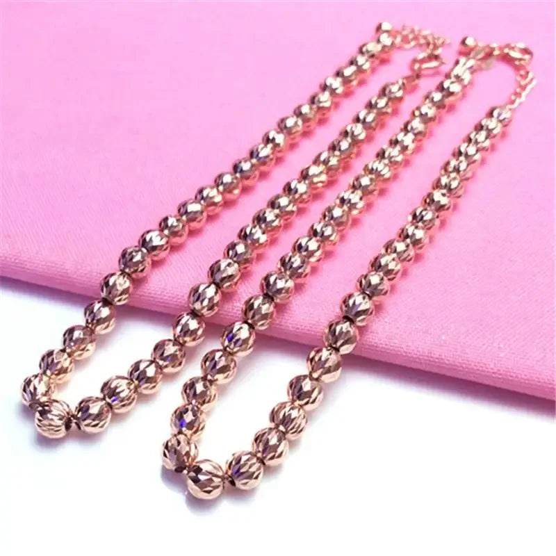 585 Purple Gold Plated 14K Rose Gold Ball Beads String Bracelets for Women Simple Sparkling Classic Wedding Jewelry Gift