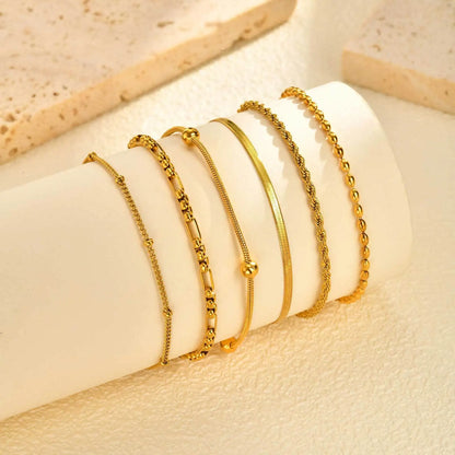 18K Real Gold Plated Bracelet Stackable for Women, Dainty Satellite Link Chain Bracelets Adjustable Minimalist Jewelry