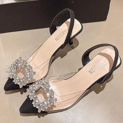 Spring and Autumn Fashion New Sexy Banquet Comfortable Crystal Transparent Solid Color Pointed Toe Women's High Heels Pumps