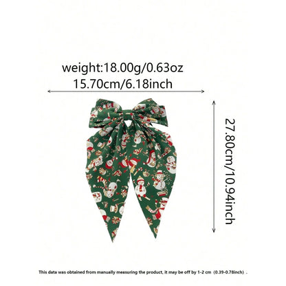 1pc Christmas Bowknot Long Tail Hair Clip, Polyester Fiber Material, Fashionable & Casual Hair Accessory, Suitable For Daily Com