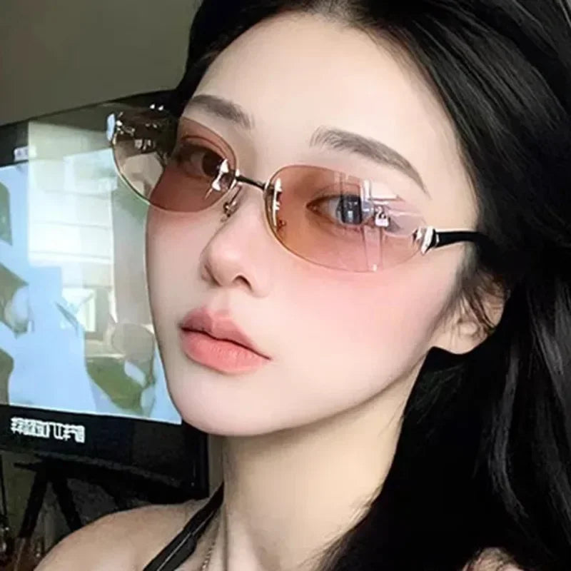 Frameless Star Metal Sunglasses Oval Premium Rimless Sunglasses Y2K Spicy Hot Girl Ins Trendy Sun Glasses Female Gafas De Sol