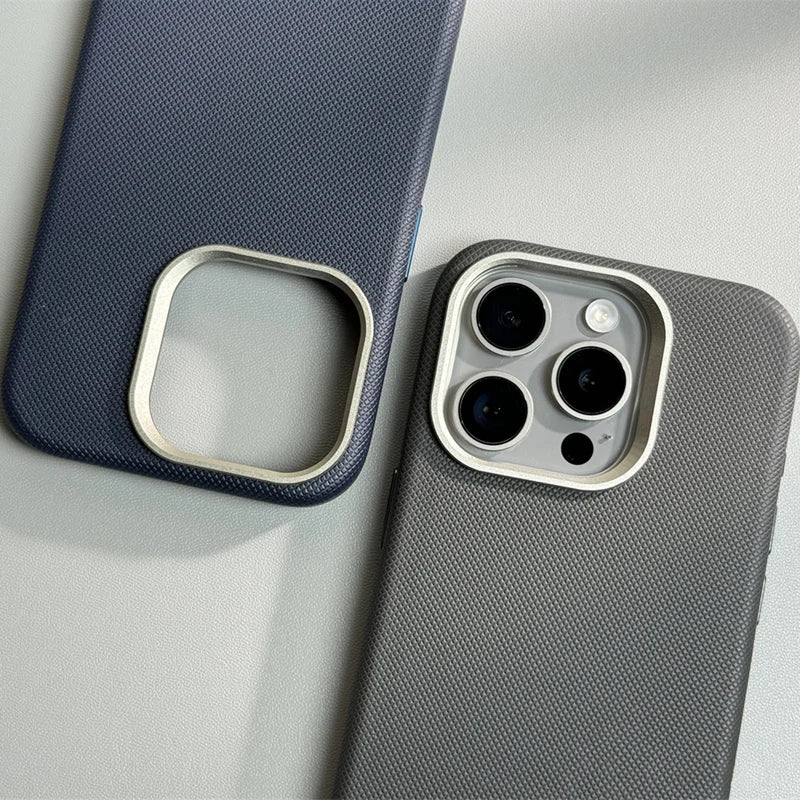 Alloy Lens Diamond Relief Leather MagSafe Phone Case For iPhone 15 16pro max 16 14 Pro 13 Wireless Charging Magnetic Hard Cover