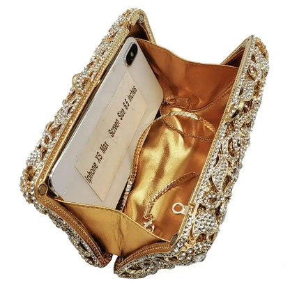 Boutique De FGG Handmade Flower Evening Bags and Clutches, Gold Rhinestone Clutch Purses and Handbags, Wedding Bridal CLutch Bag.