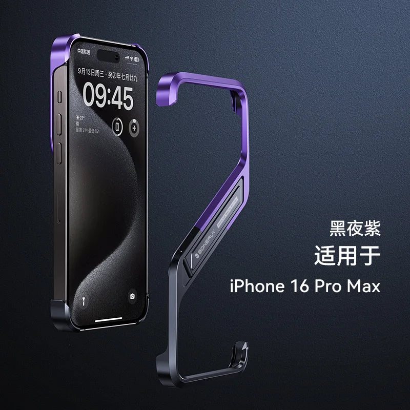 For Iphone 14 15 16 Pro Max Metal Invisible Holder Phone Case S Type Aluminum Rimless Phone Cover Heat Dissipation Stand Shell