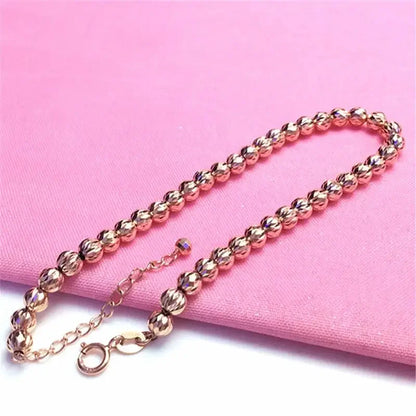 585 Purple Gold Plated 14K Rose Gold Ball Beads String Bracelets for Women Simple Sparkling Classic Wedding Jewelry Gift