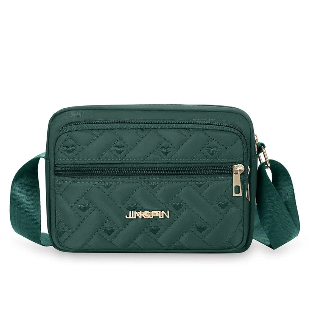 Large Capacity Embroidered Crossbody Bag Love Heart Pattern Elegant Middle Aged Shoulder Bag Lattice Casual Woman Messenger Bag.