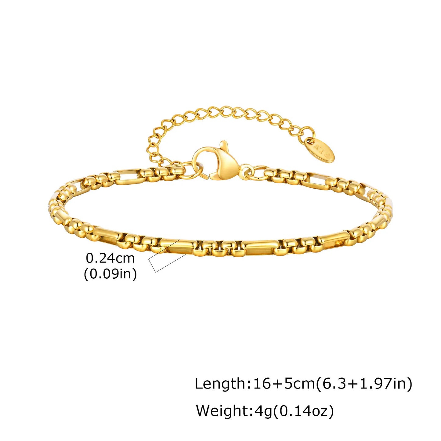 18K Real Gold Plated Bracelet Stackable for Women, Dainty Satellite Link Chain Bracelets Adjustable Minimalist Jewelry