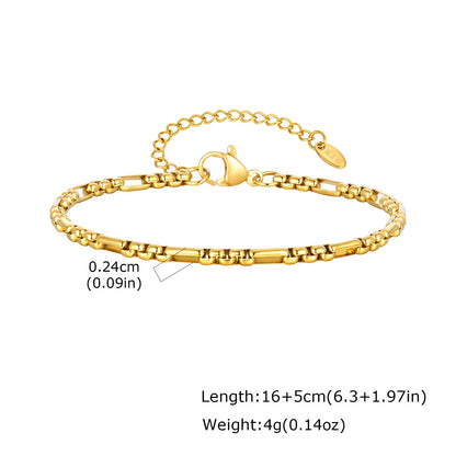 18K Real Gold Plated Bracelet Stackable for Women, Dainty Satellite Link Chain Bracelets Adjustable Minimalist Jewelry
