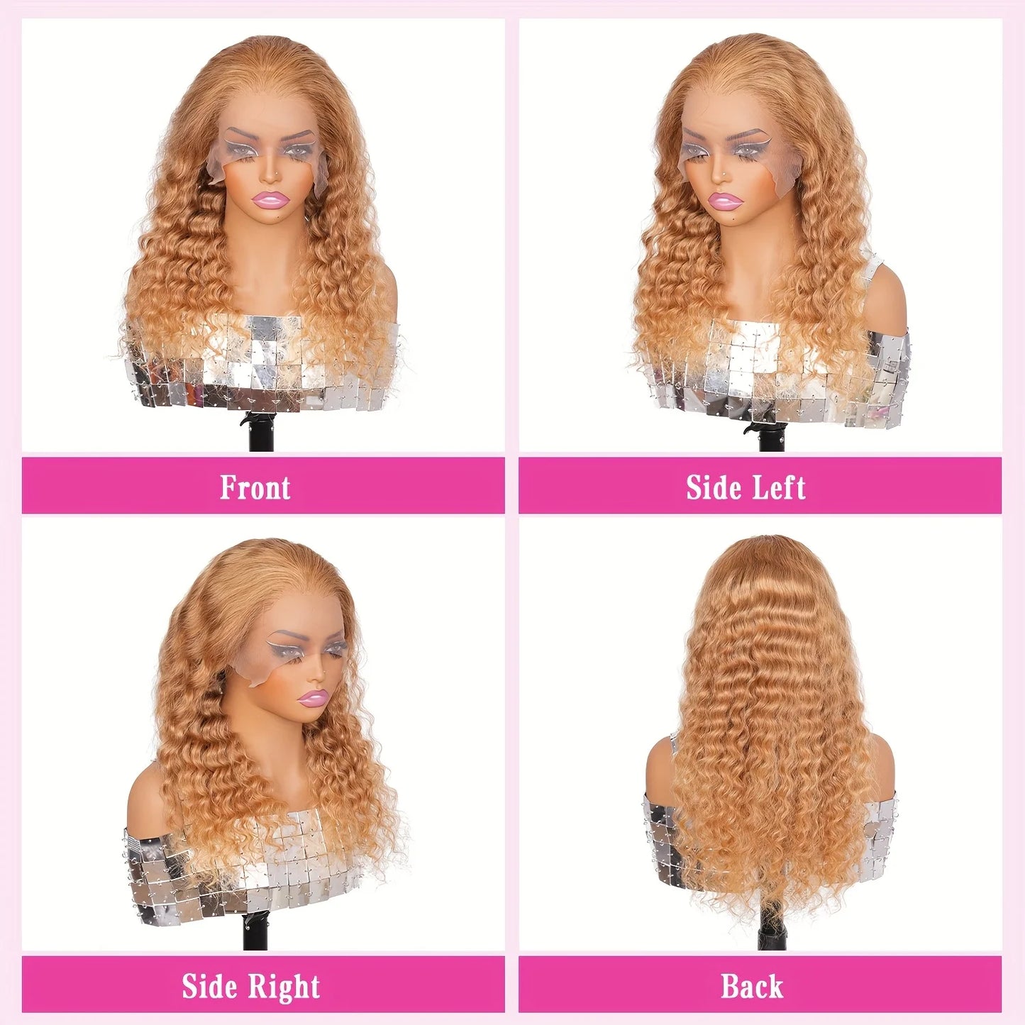 38 Inch 13x6 HD Transparent Lace Front Wig Human Hair Deep Wave Pre Plucked 200% Density Honey Blonde Human Hair Wig For Women