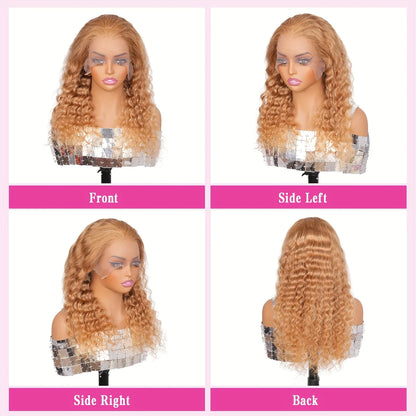 38 Inch 13x6 HD Transparent Lace Front Wig Human Hair Deep Wave Pre Plucked 200% Density Honey Blonde Human Hair Wig For Women
