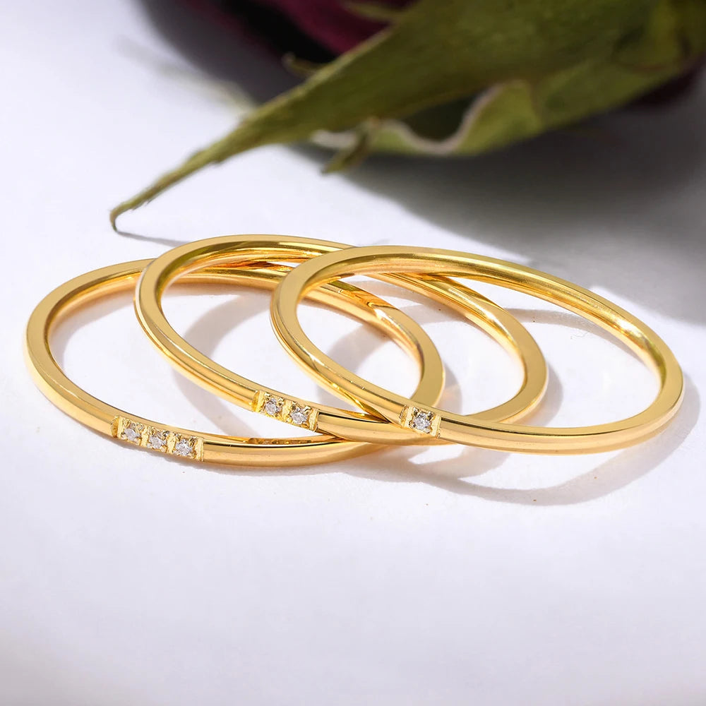 2025 New Trendy Stainless Steel Plated Paved Tiny Zircon Stackable Ring Golden Color Thin Ring Jewelry