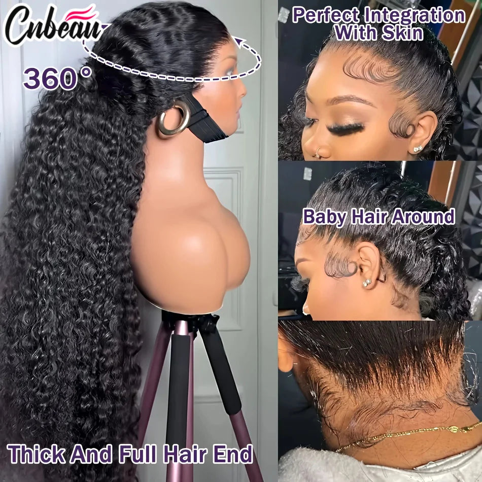 250% 18-36 Inch Invisi Strap 360 Full Lace Wig Water Deep Curly 100% Human Hair Adjustable Drawstring Hd Lace 360 Glueless Wig