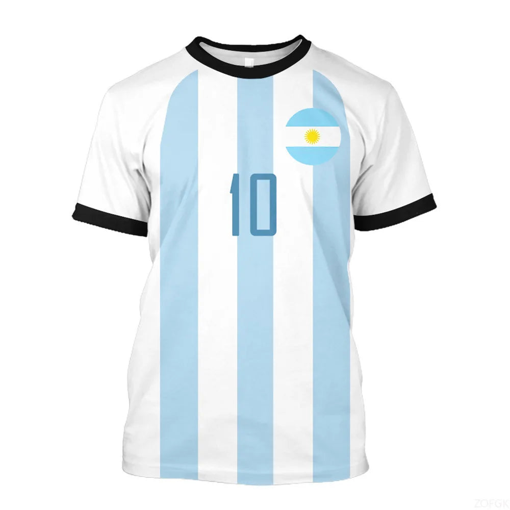 2023 New World Cup Football Argentina 3-star Champions League Jersey Messi No.10 3D Digital Printed T-shirt