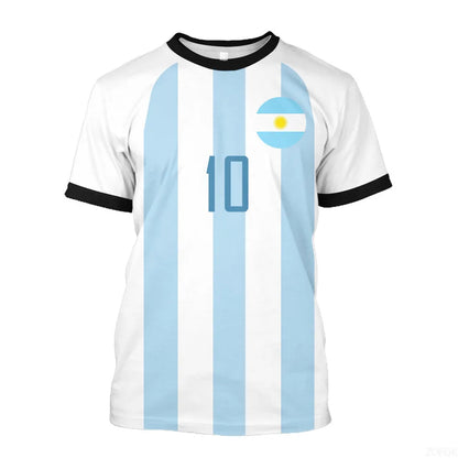 2023 New World Cup Football Argentina 3-star Champions League Jersey Messi No.10 3D Digital Printed T-shirt