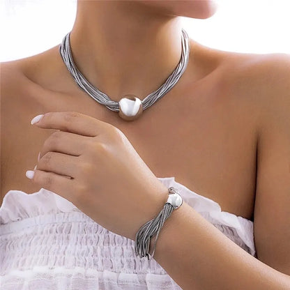 2Pcs/Set Colorful Bohemian Fashion Choker Necklace Bracelet Jewelry Set Classic Cross Chain Accessories for Women Gift Party