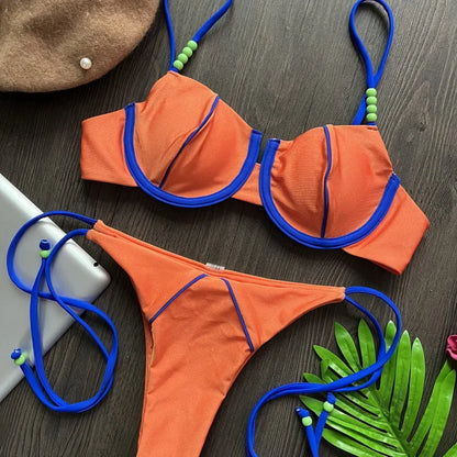 Para Praia New Summer Pendant Micro Push Up Bikini 2025 Halter Bathing Suit Mini Brazilian Swimsuit Women Sexy Thong Swimwear