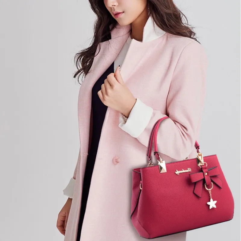 Elegant Women Messenger Bags with flower pendant Office Ladies Totes Pure Handbag for female Crossbody Shoulder Bags.