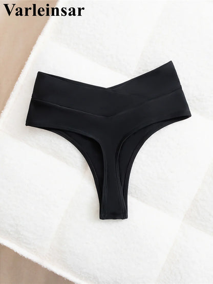 S - XL High Waist High Leg Cut Bikini Bottom Swim Brief Women Swimwear Female Bather Brazilian Tanga Panties Underwear V7095