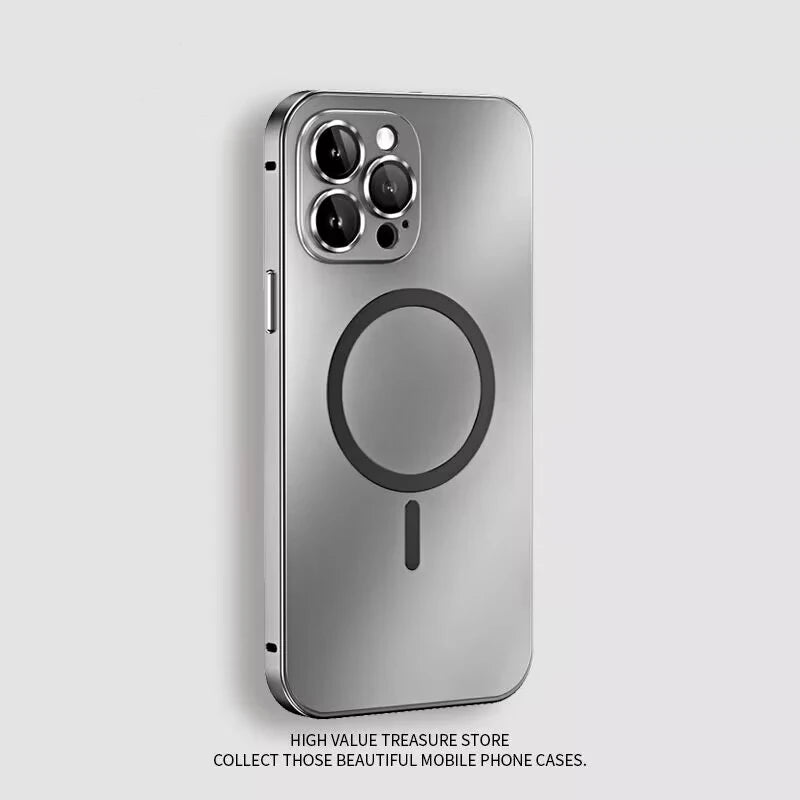 Aluminum Metal Frame Magnetic Case For iPhone 17 13 14 15 16 Pro Max Plus Magsafe Wireless Charging Lens Film PC Backboard Cover